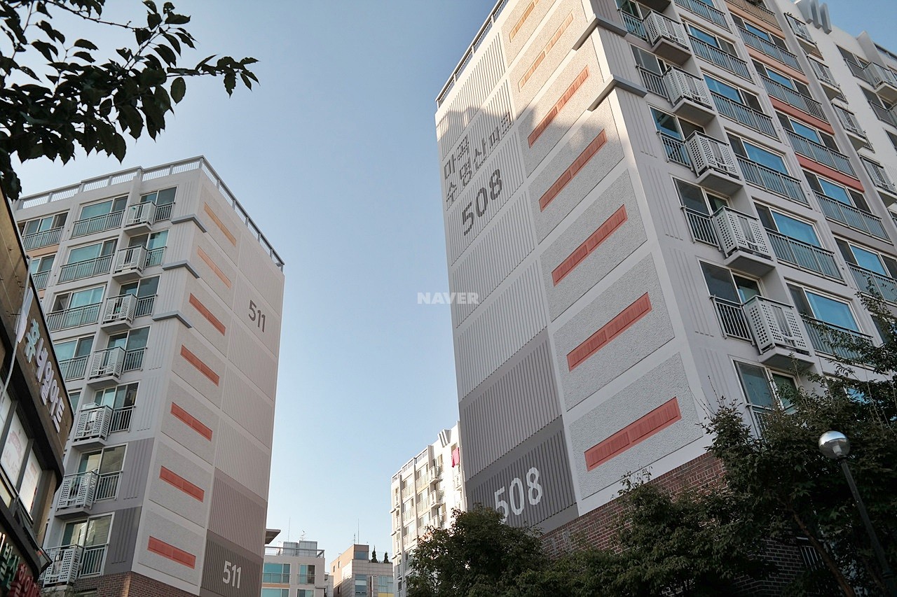 Building entrance with signage