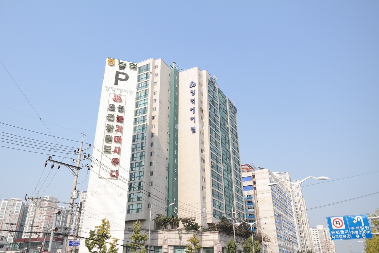 Building entrance with signage