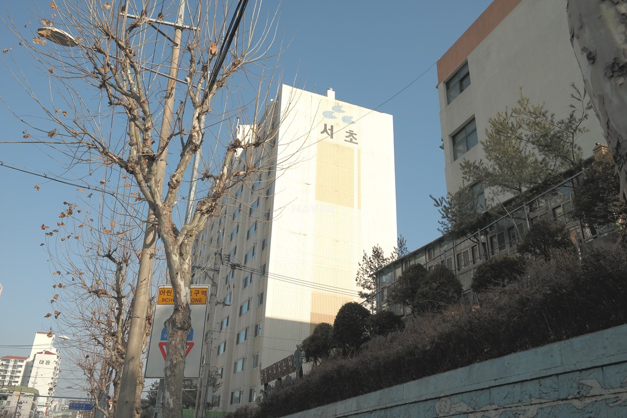 Building entrance with signage