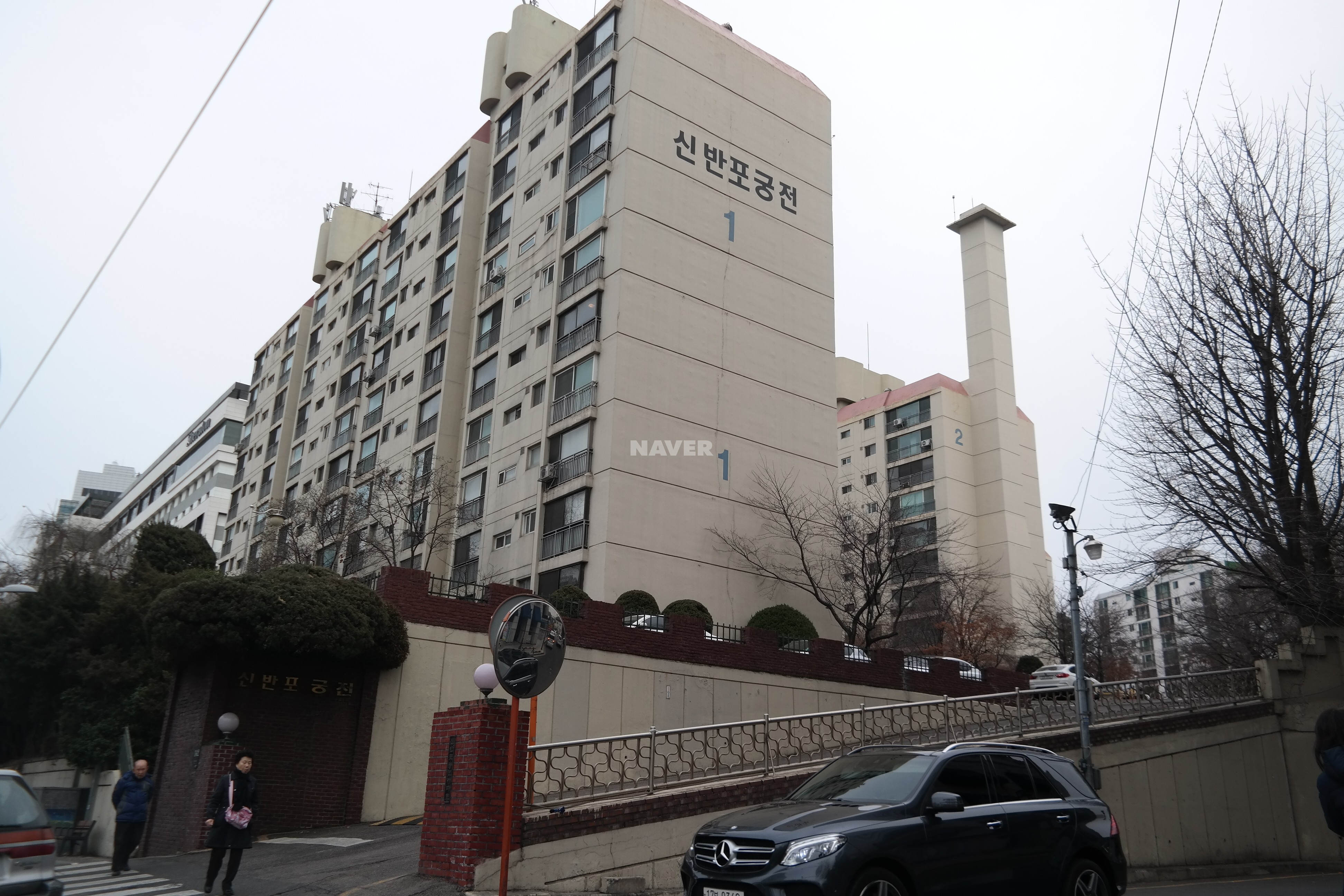 Building entrance with signage