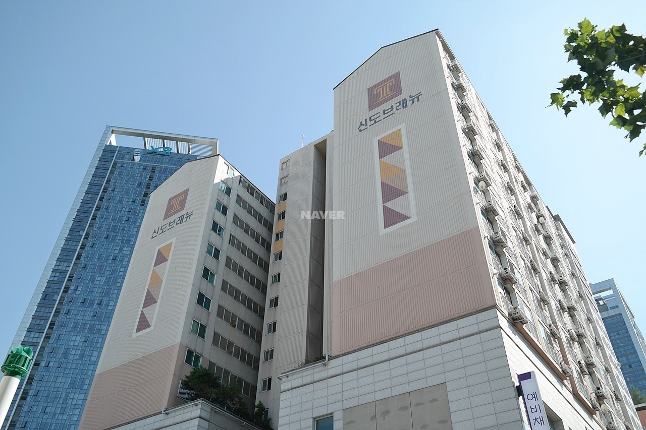 Building entrance with signage