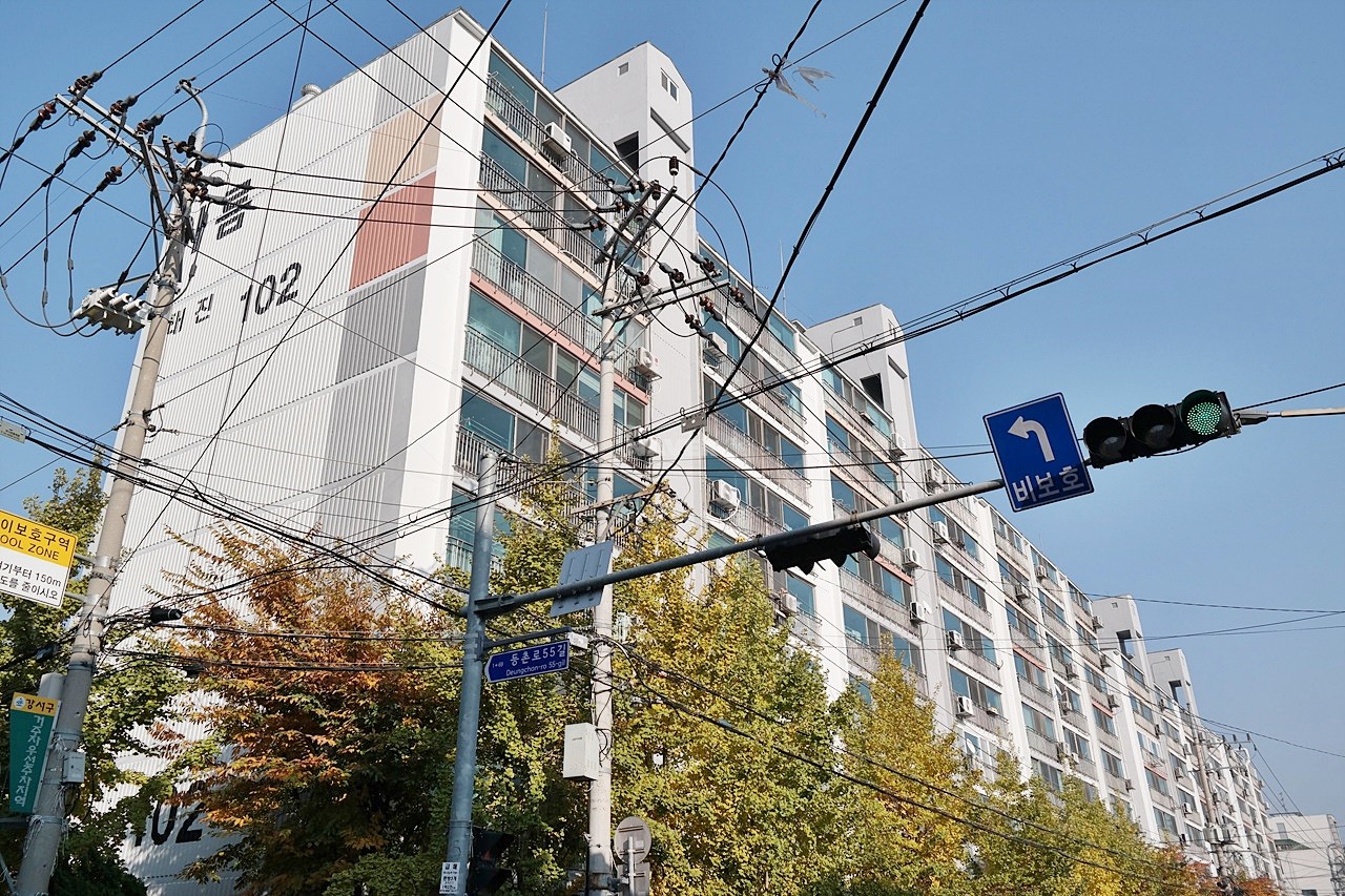 Building entrance with signage