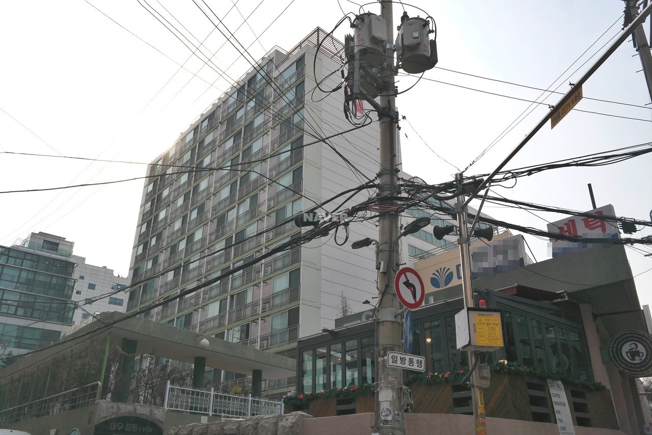 Building entrance with signage