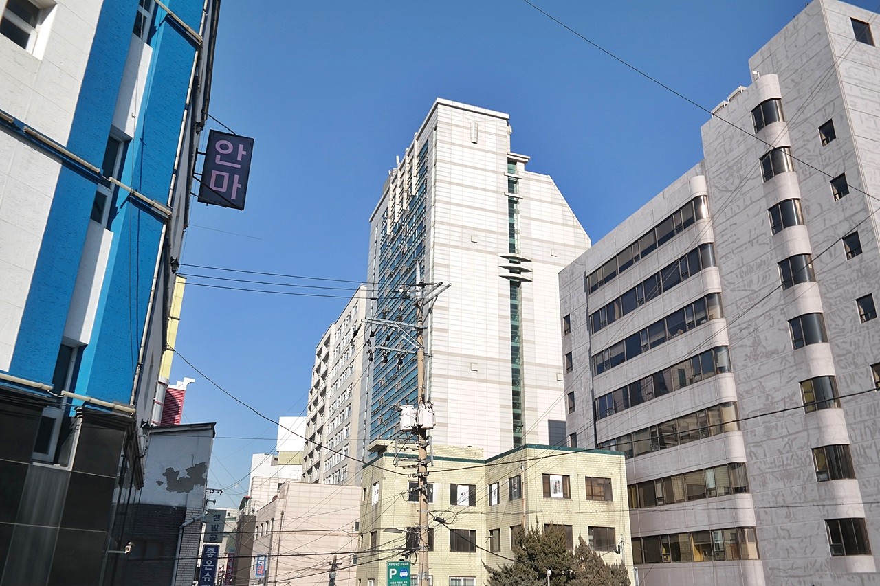 Building entrance with signage