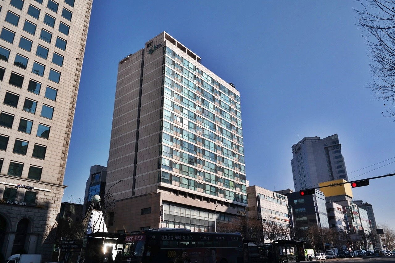 Building entrance with signage