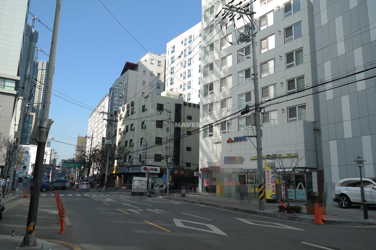 Building entrance with signage