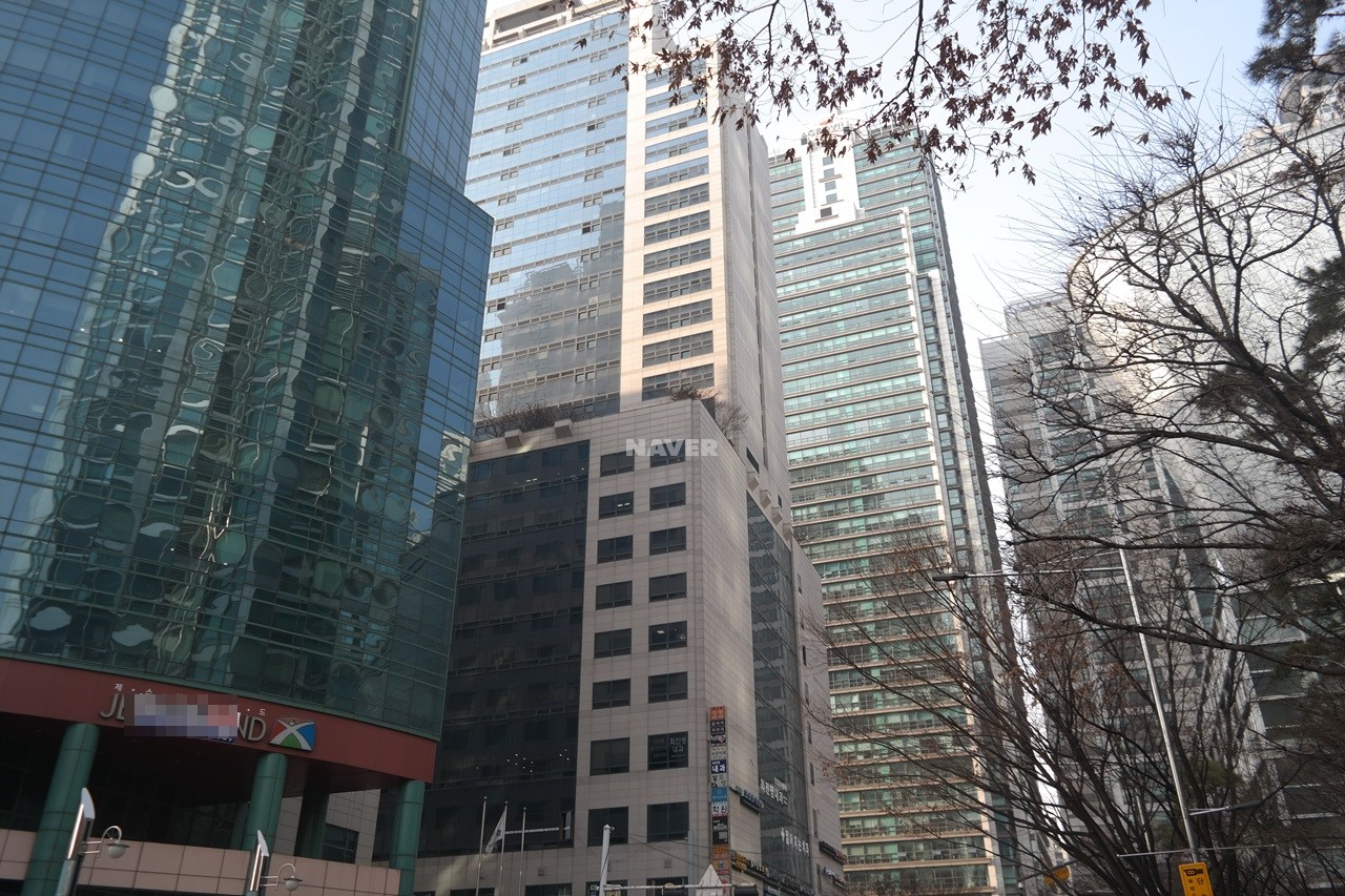 Building entrance with signage