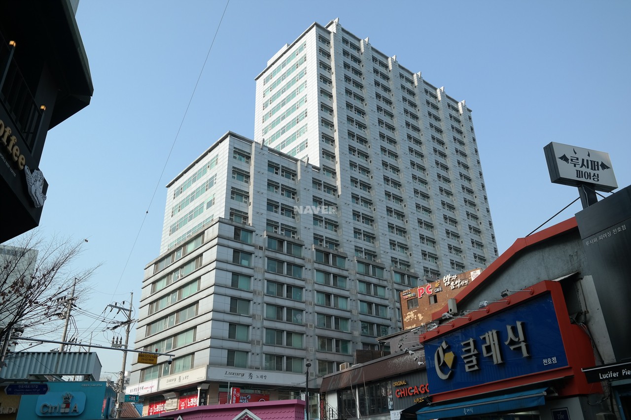 Building entrance with signage
