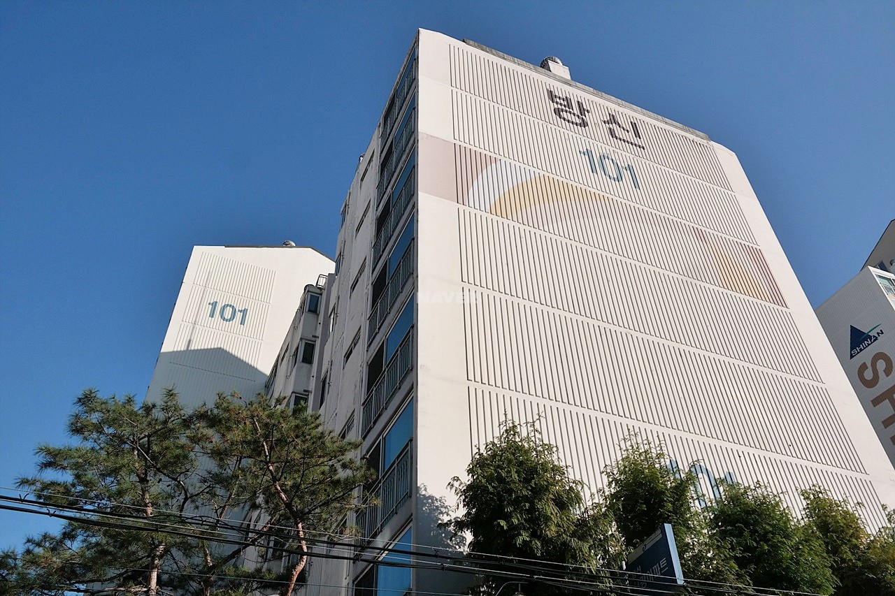 Building entrance with signage