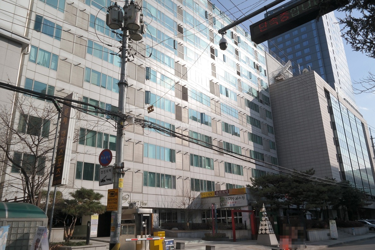 Building entrance with signage
