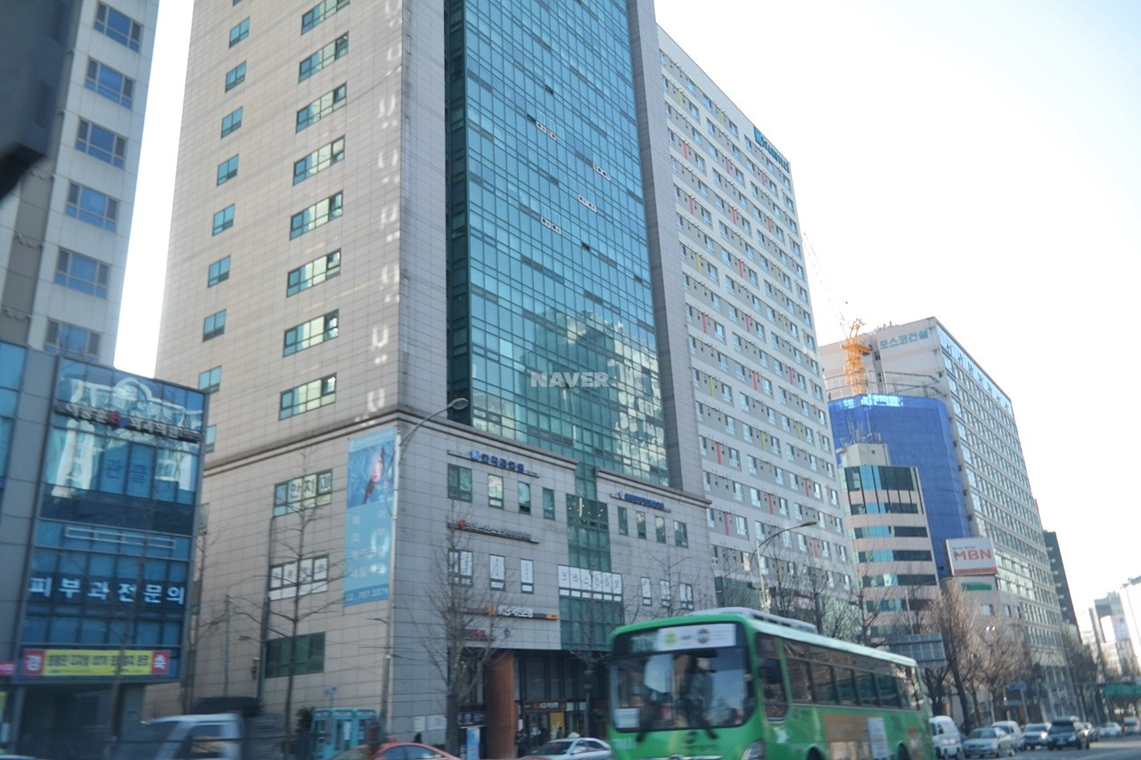 Building entrance with signage