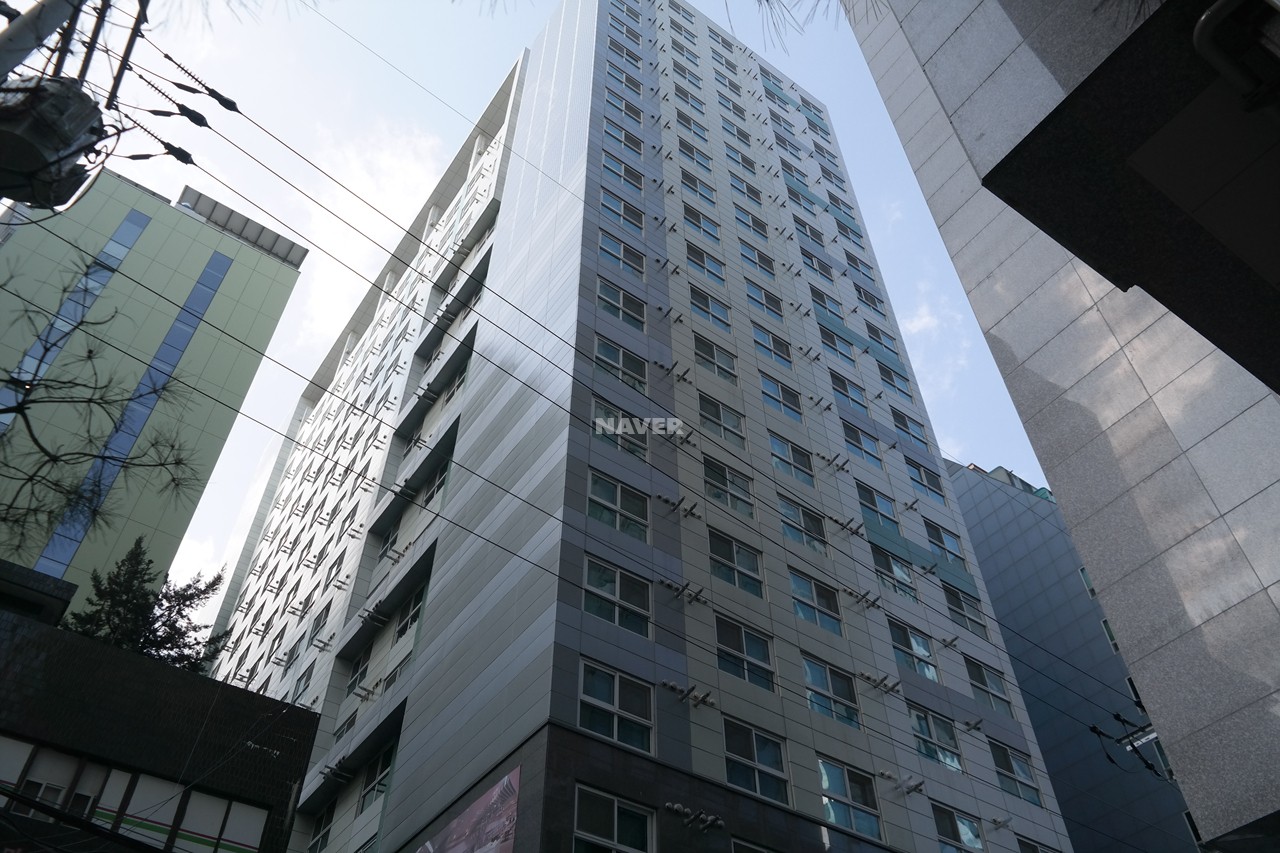 Building entrance with signage
