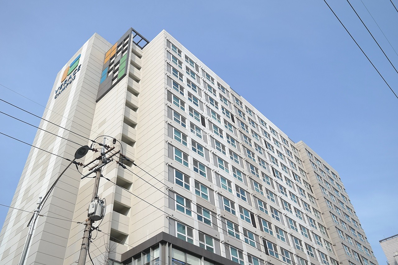 Building entrance with signage