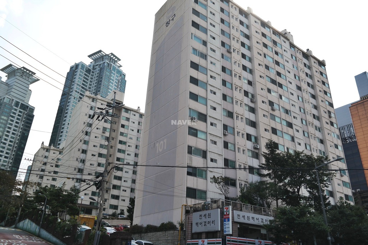 Building entrance with signage