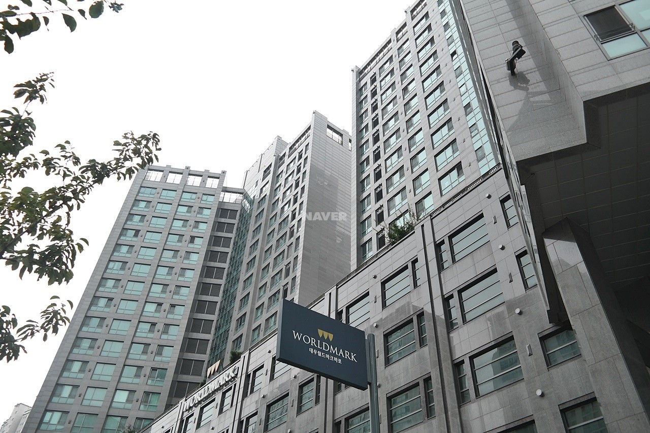 Building entrance with signage