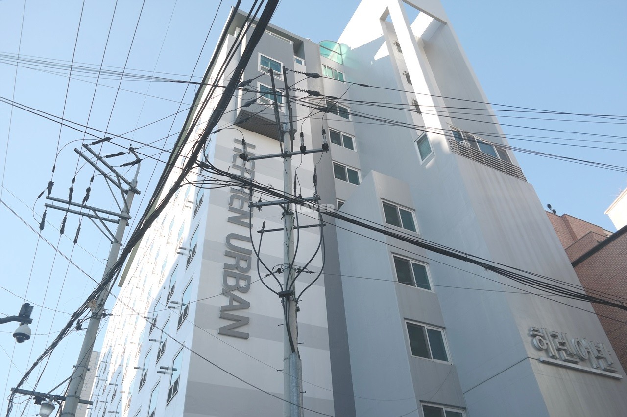 Building entrance with signage