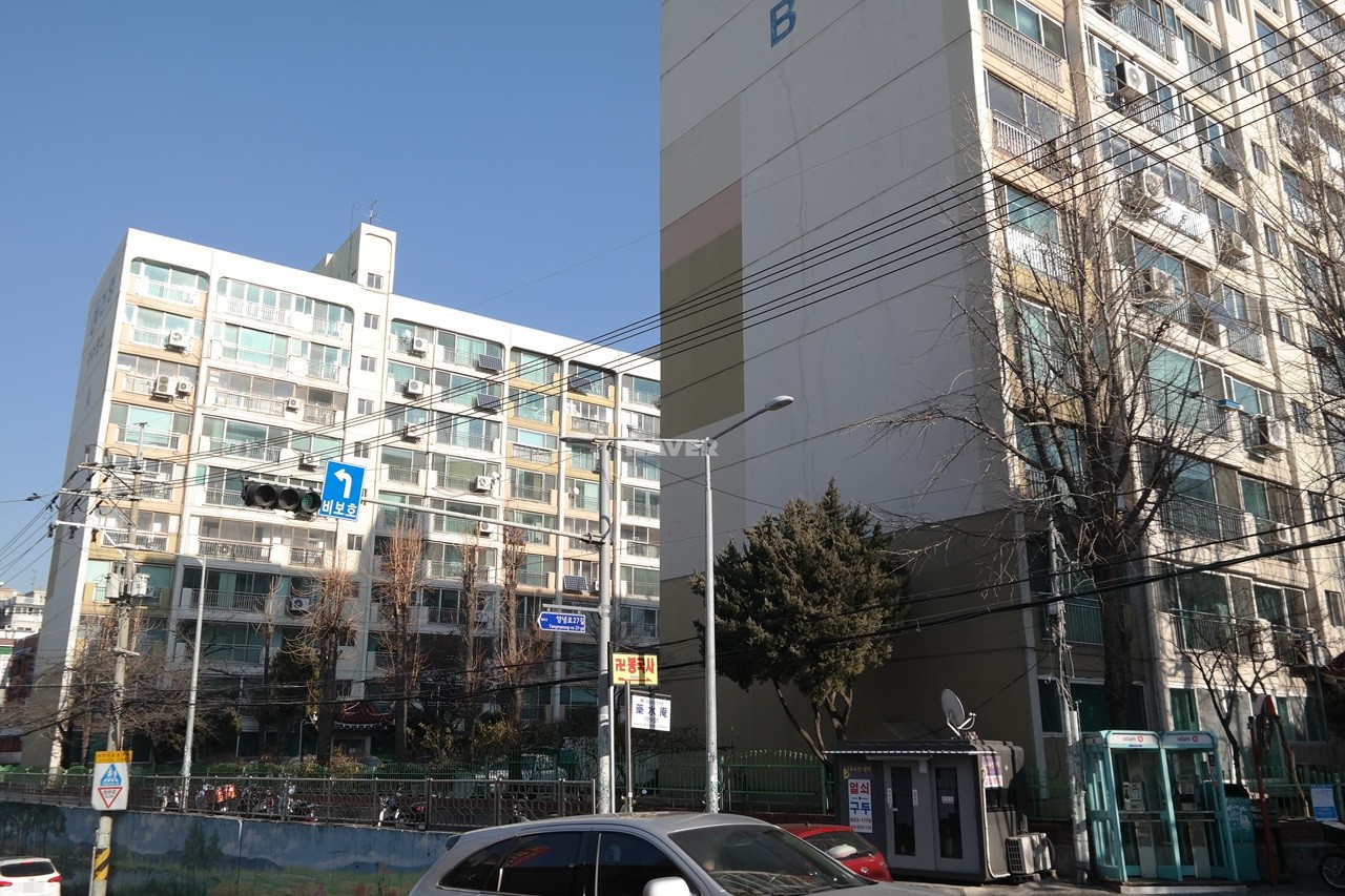 Building entrance with signage