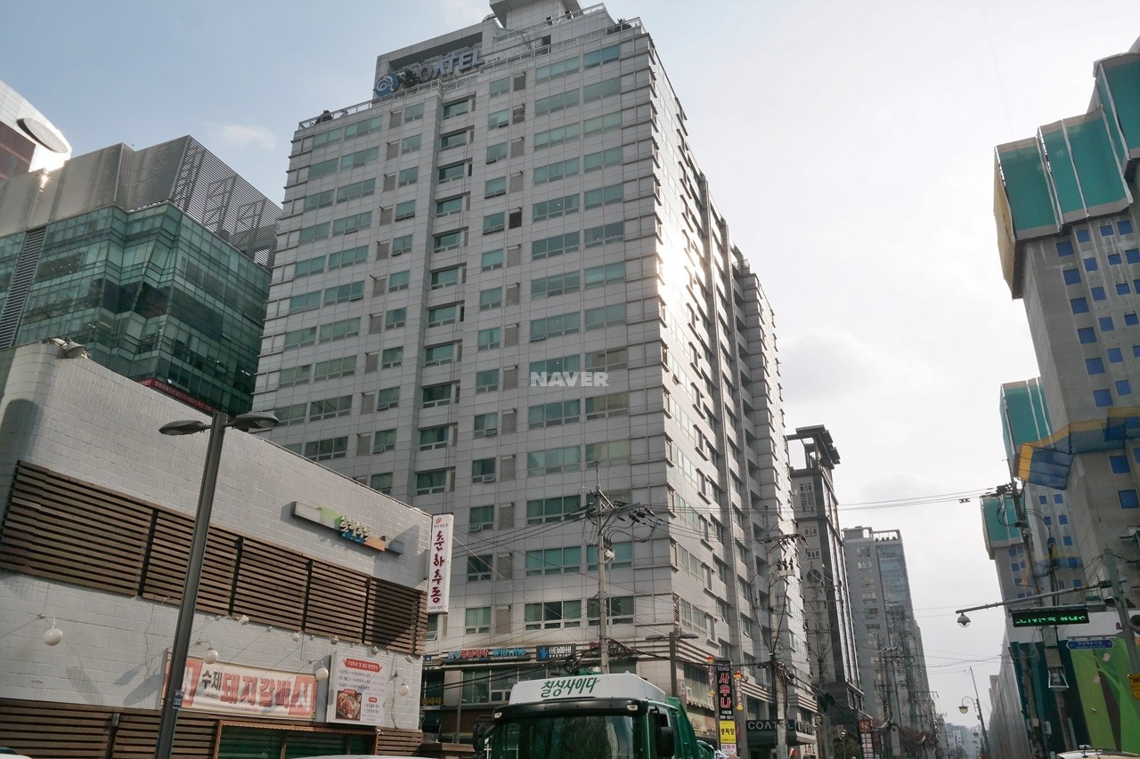 Building entrance with signage