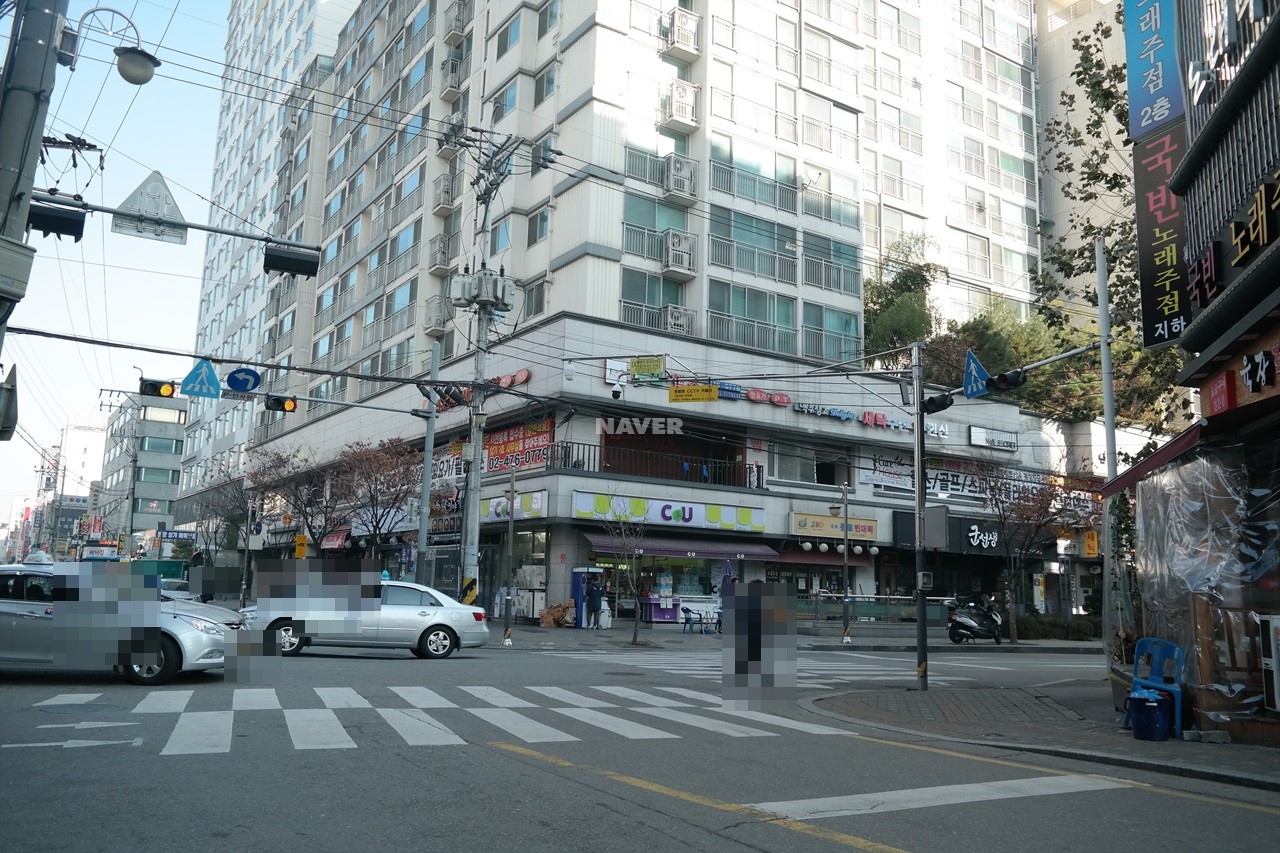 Building entrance with signage