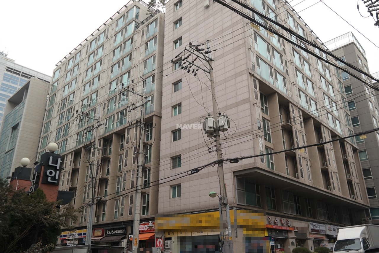 Building entrance with signage