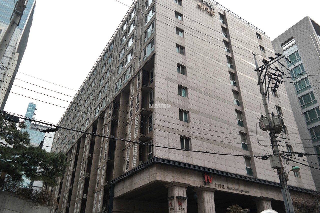 Building entrance with signage