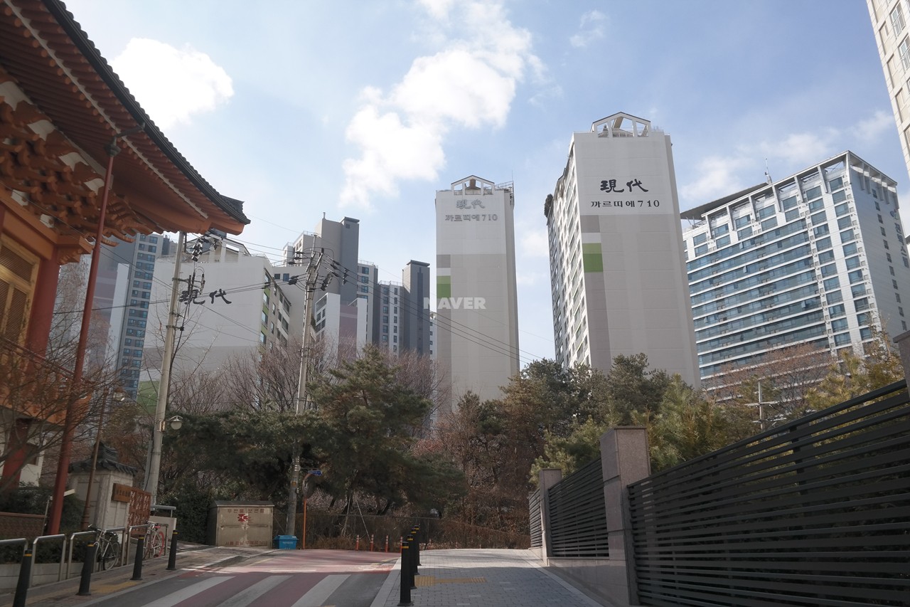 Building entrance with signage