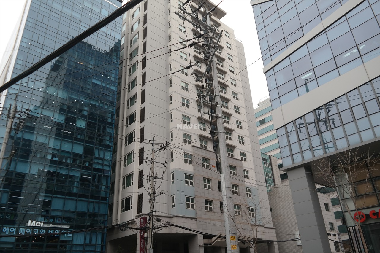 Building entrance with signage