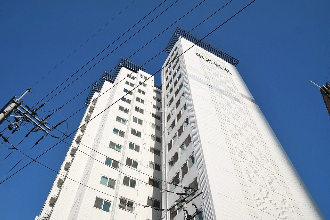 Building entrance with signage