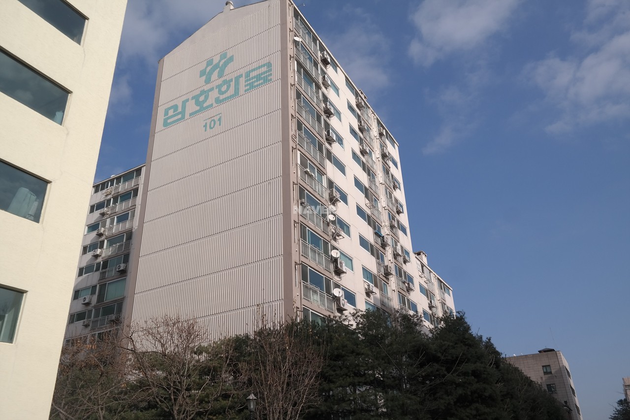 Building entrance with signage