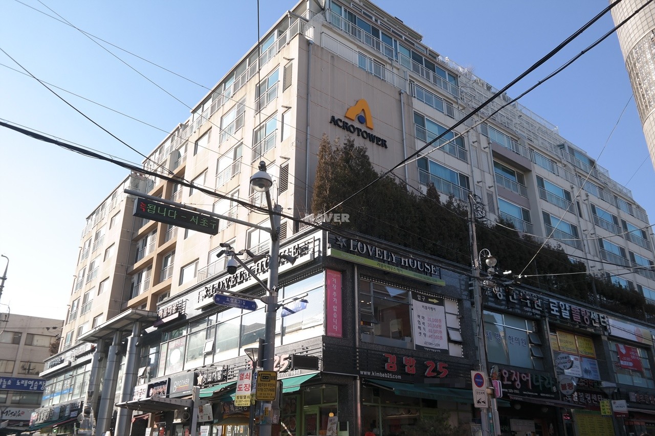 Building entrance with signage