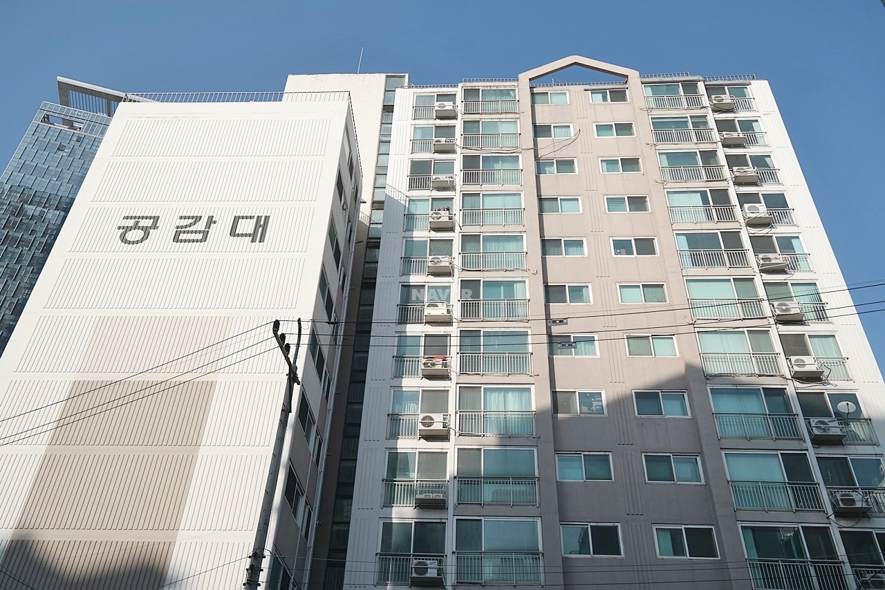 Building entrance with signage