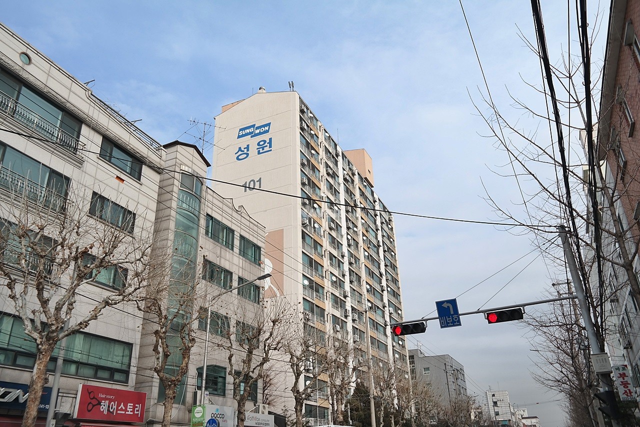 Building entrance with signage