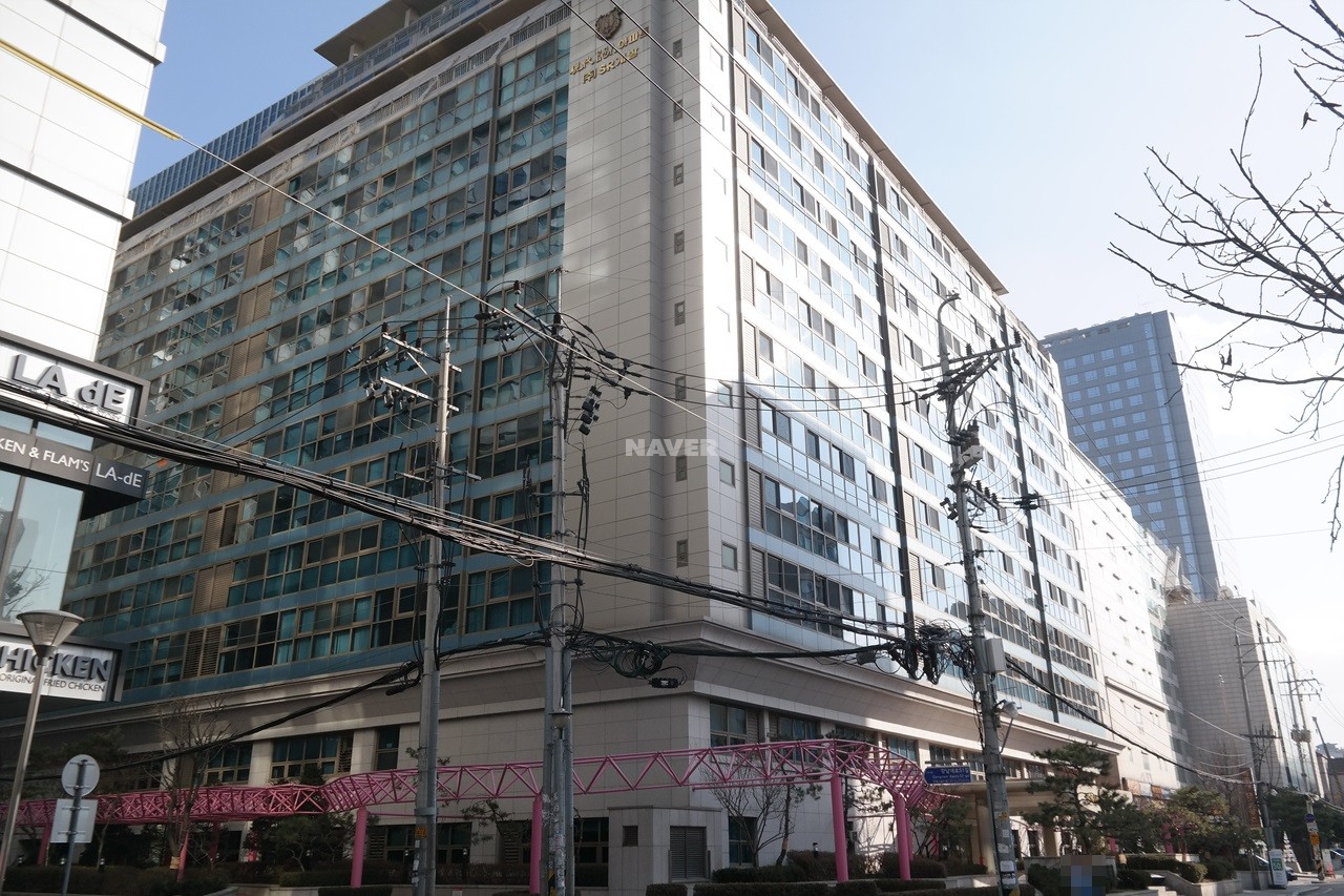 Building entrance with signage