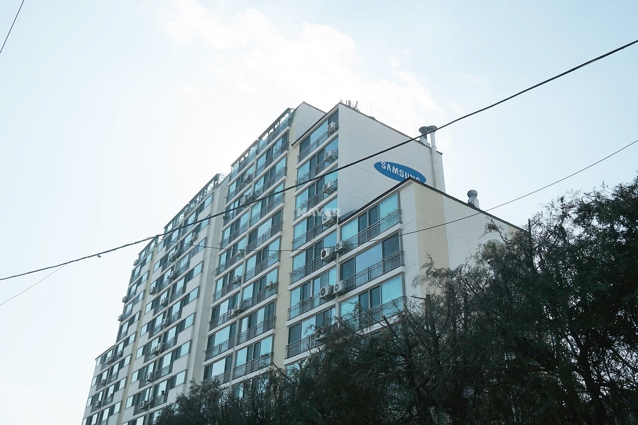 Building entrance with signage