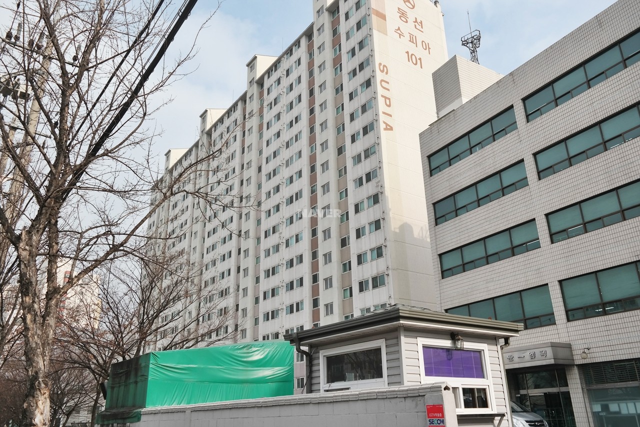 Building entrance with signage