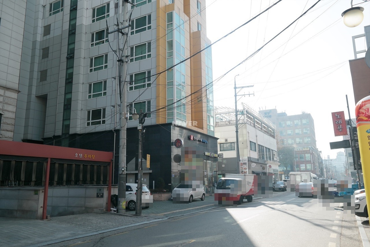 Building entrance with signage