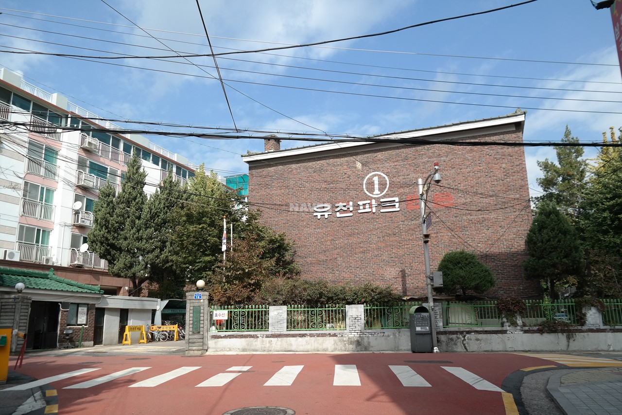 Building entrance with signage