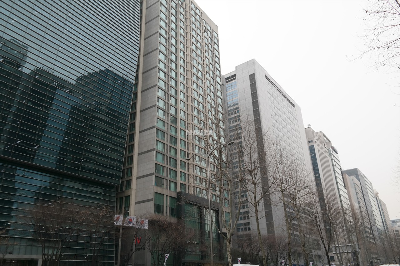 Building entrance with signage