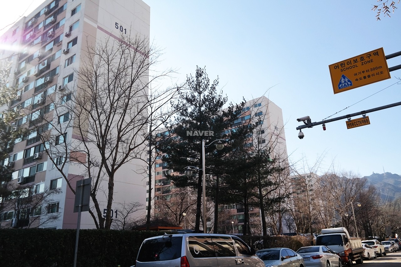 Building entrance with signage