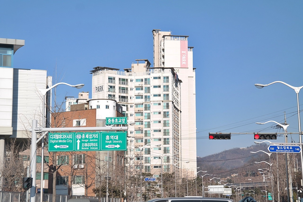 Building entrance with signage