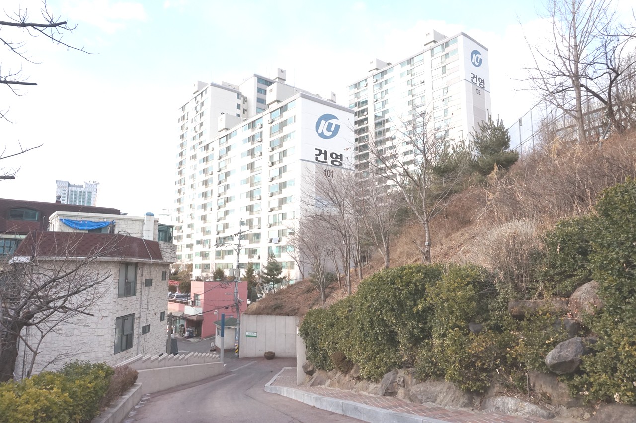 Building entrance with signage