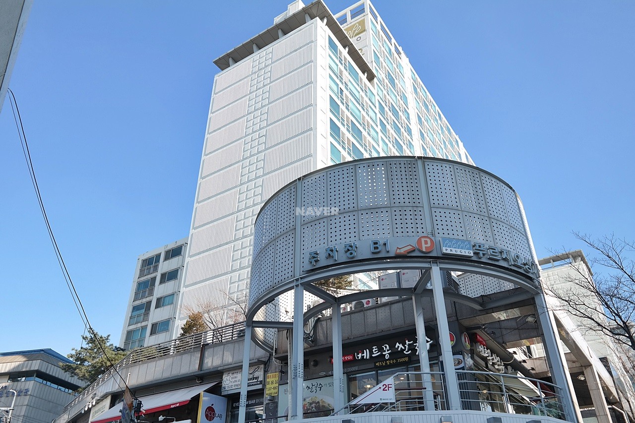 Building entrance with signage