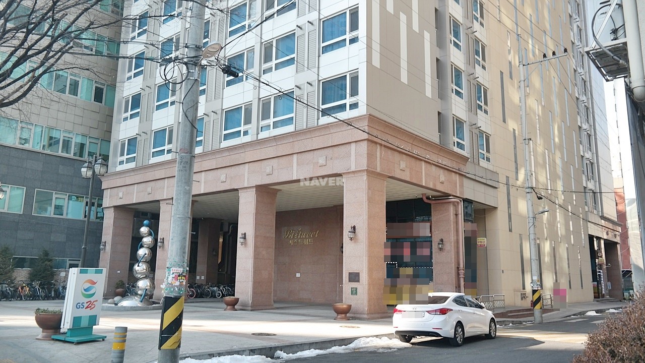 Building entrance with signage