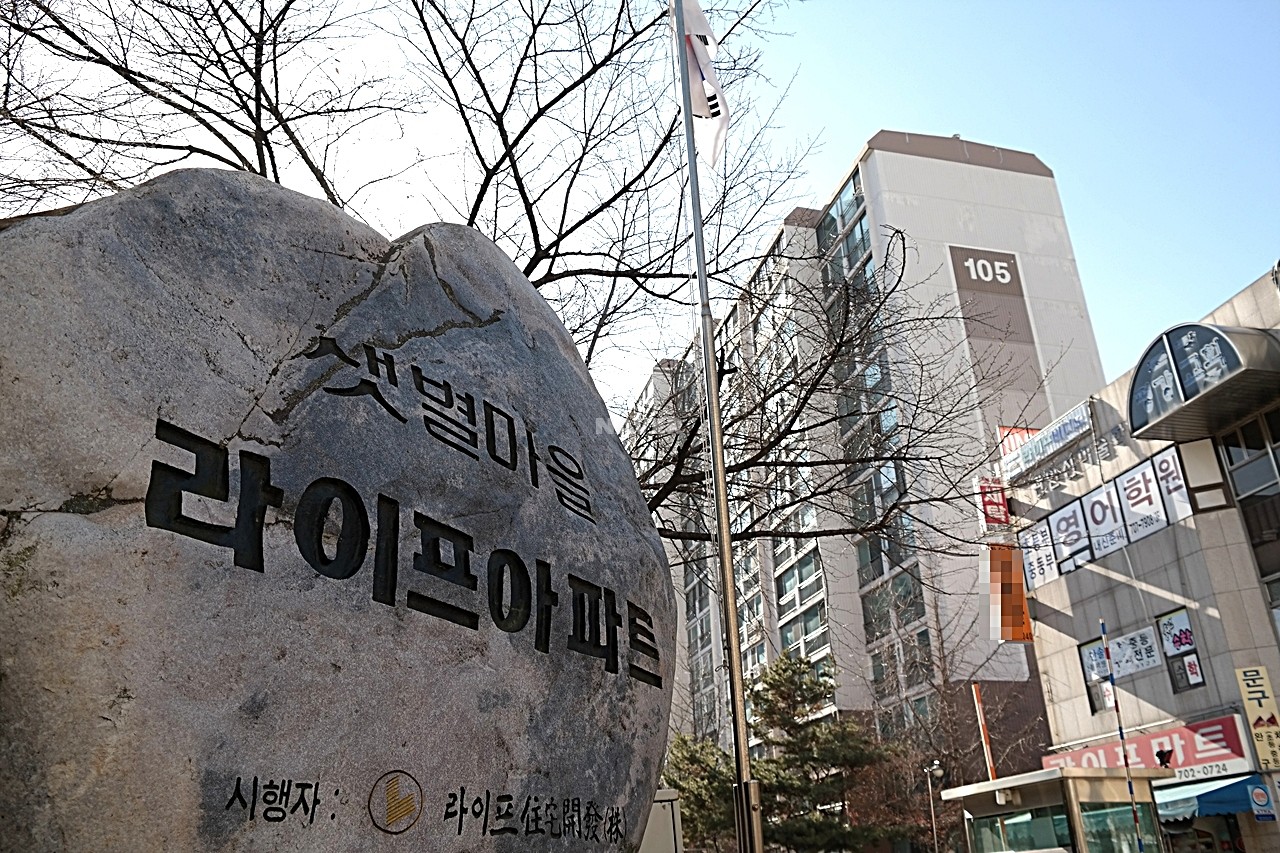 Building entrance with signage