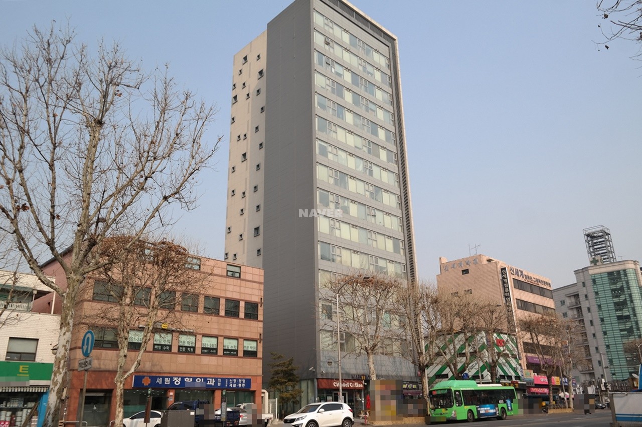 Building entrance with signage