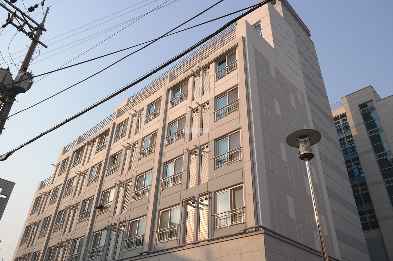 Building entrance with signage