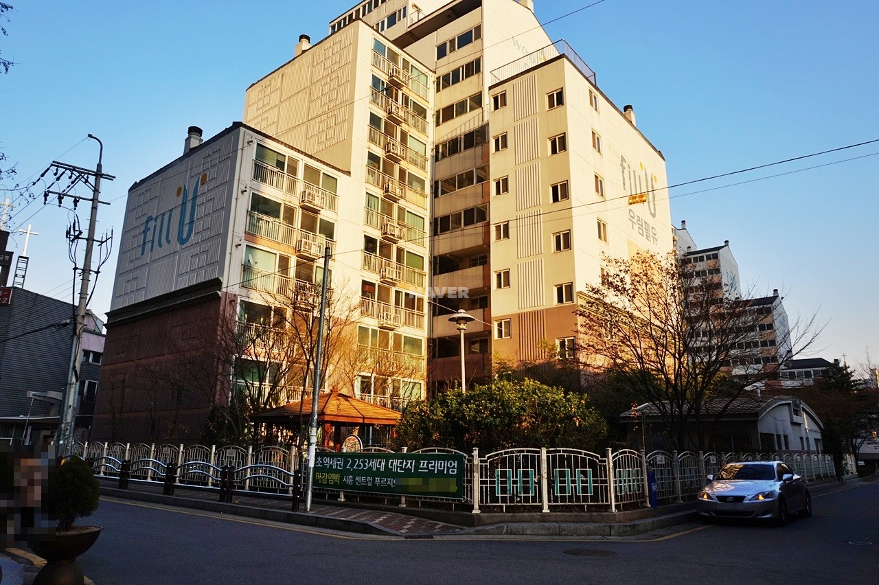 Building entrance with signage