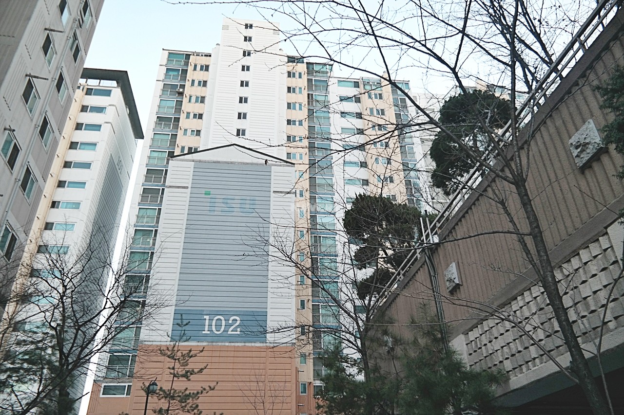 Building entrance with signage