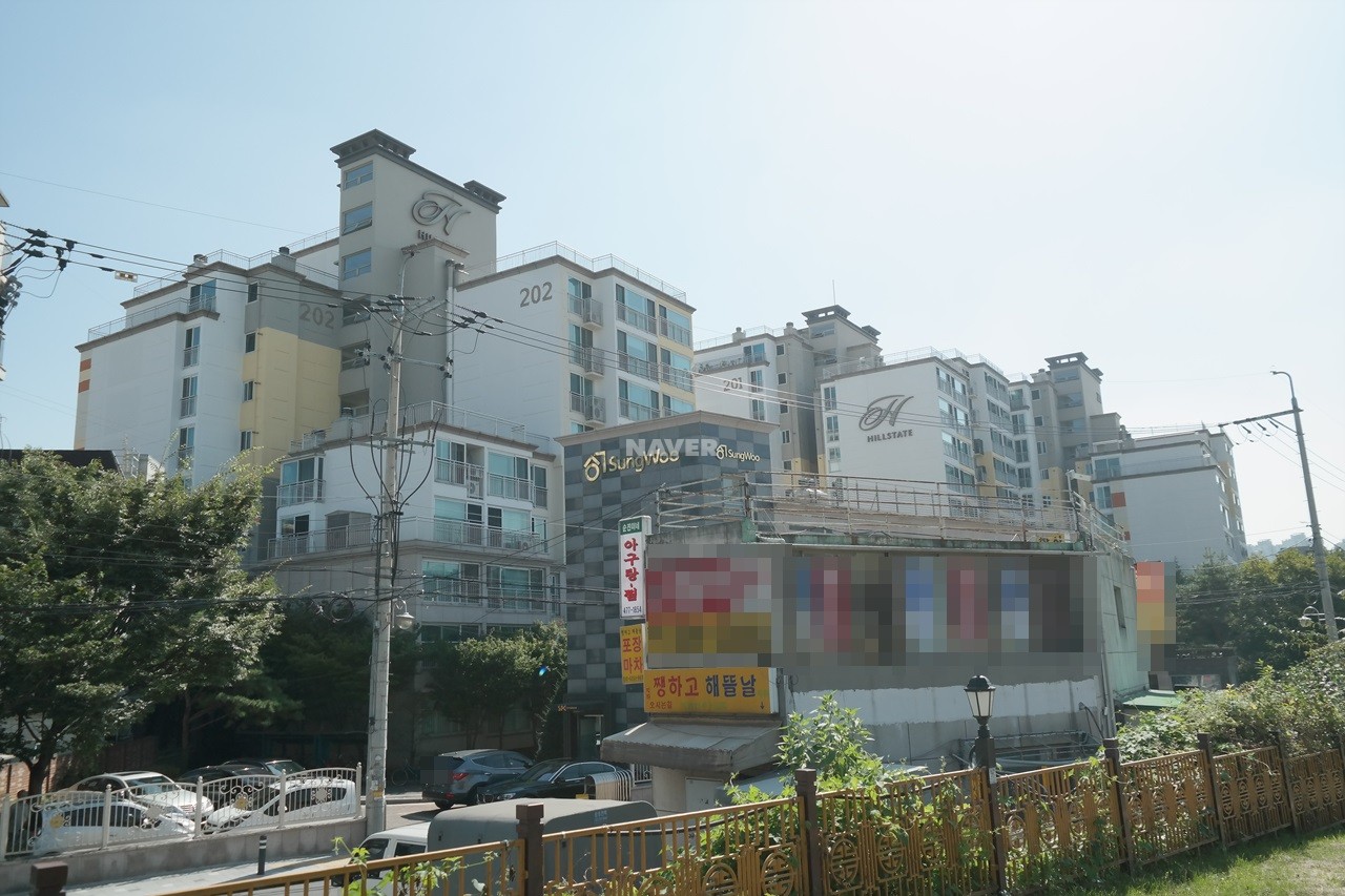Building entrance with signage