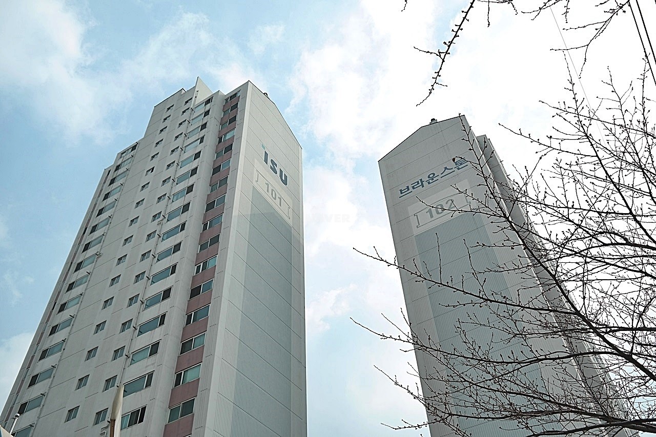 Building entrance with signage